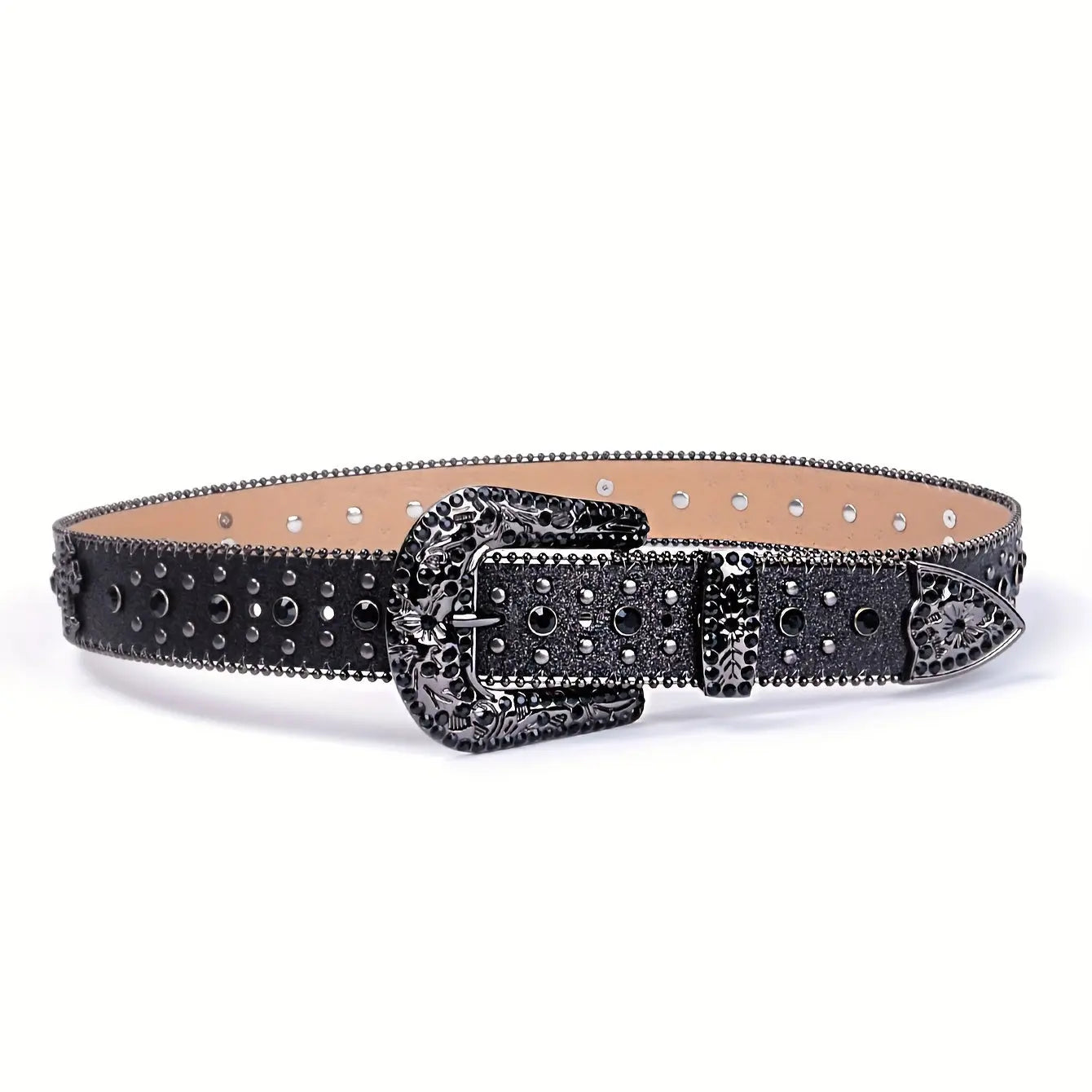 1pc Men's Rhinestone PU Leather Belt, Fashion Western Cowboy Blink Nail Design, Casual And Trendy Belt For Jeans Pants Clothing Men Hominus Denim