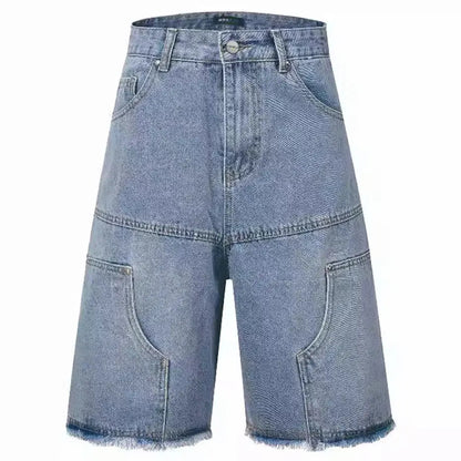 2024 Men Denim Shorts Loose Wide Leg Blue Jeans Shorts Male Vintage Y2K Casual Wide Leg Shorts Hominus Denim