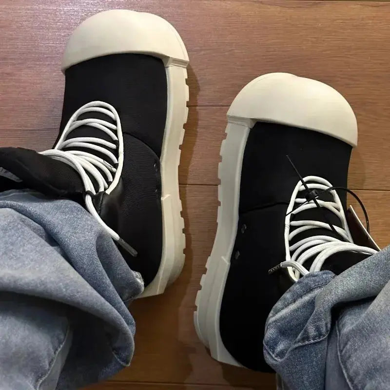 2024 Men Ugly Cute Boots Couple Casual Sport Shoes Thick Soled High Top Women's Boots Versatile Height Increasing Big Head Shoes Hominus Denim