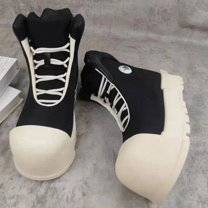 2024 Men Ugly Cute Boots Couple Casual Sport Shoes Thick Soled High Top Women's Boots Versatile Height Increasing Big Head Shoes Hominus Denim