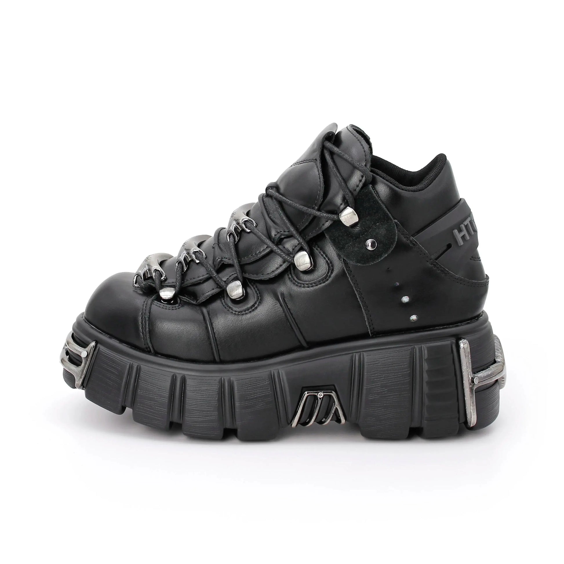 2024 NEW Punk Style Women Shoes Lace-up heel height 6CM Platform Shoes Woman Gothic Ankle Rock Boots Metal Decor Woman Sneakers Hominus Denim