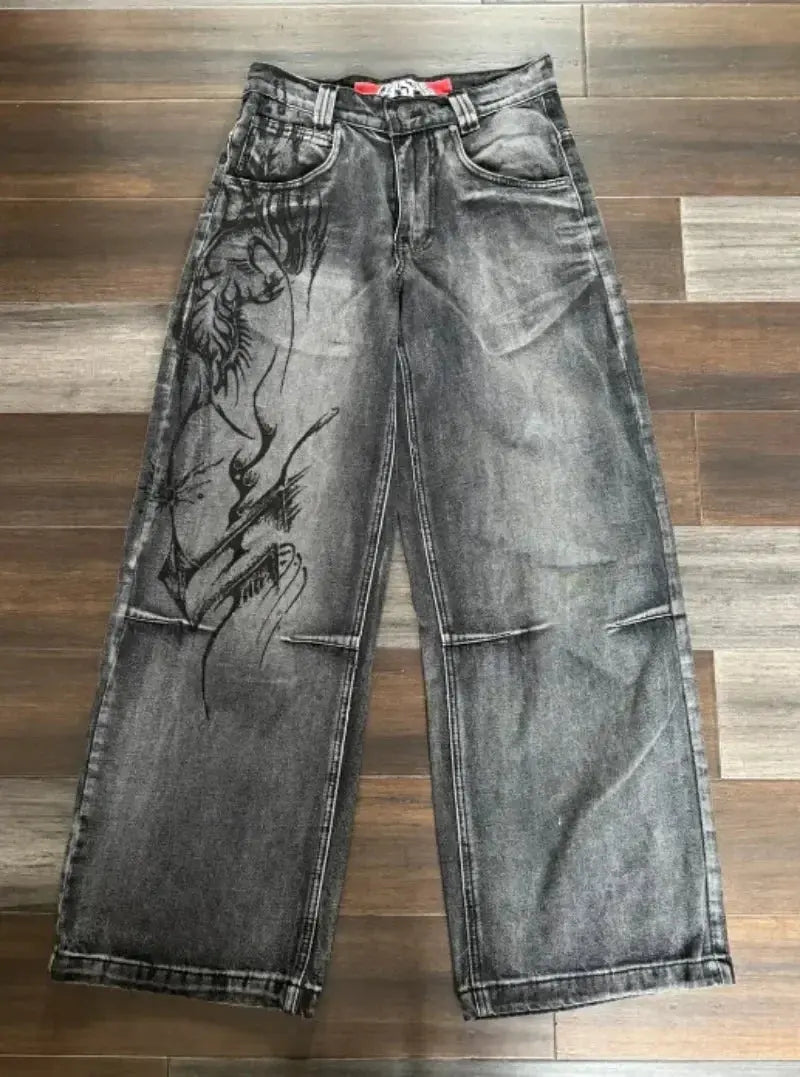 2024 New American hip-hop Vintage baggy jeans women's Harajuku high waist Y2K wide-leg pants Gothic wide pants Streetwear pants Hominus Denim