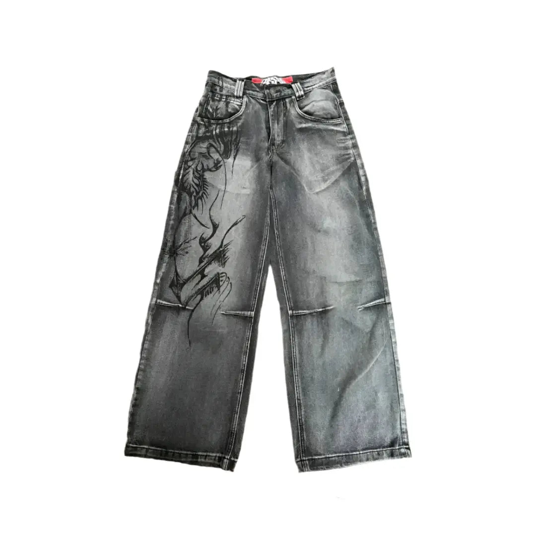 2024 New American hip-hop Vintage baggy jeans women's Harajuku high waist Y2K wide-leg pants Gothic wide pants Streetwear pants Hominus Denim