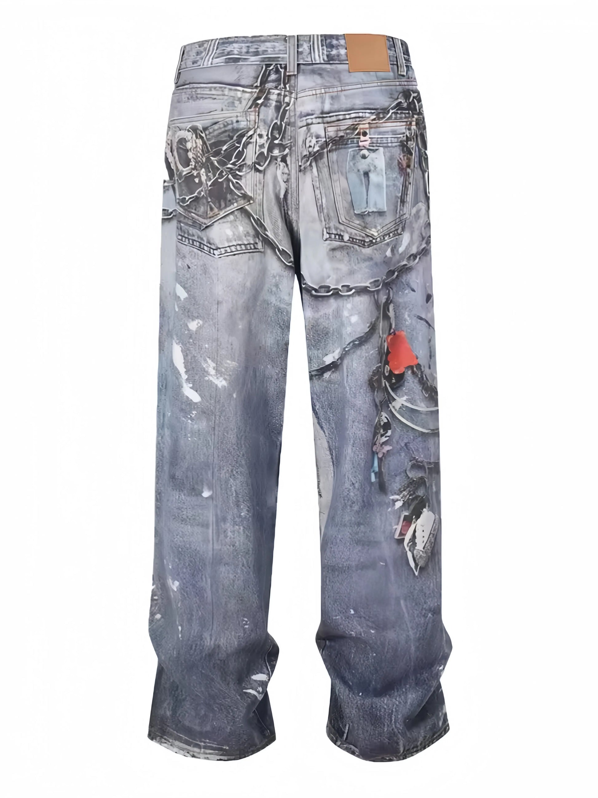 24FW 3D Printing Technology For Floral Pants With Distressed Mud Dyed Splashed Ink Baggy Loose Casual Jeans Hominus Denim