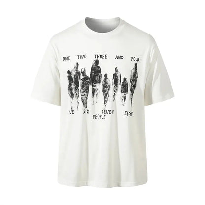 Abstract Portrait Print Short Sleeve T-shirt Mens Summer High Street Cotton Crew Neck Half-Sleeve Loose Tshirt Men Hominus Denim