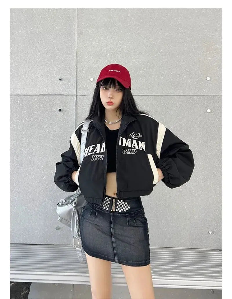 American Retro Spice Girls Tide Brand Short Trench Coat Women Y2K High Waist Motorcycle Wind Red High Street Baseball Uniform Hominus Denim