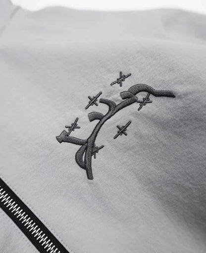 Arabic Logo Embroidered Zip Up Windbreaker Hoodie