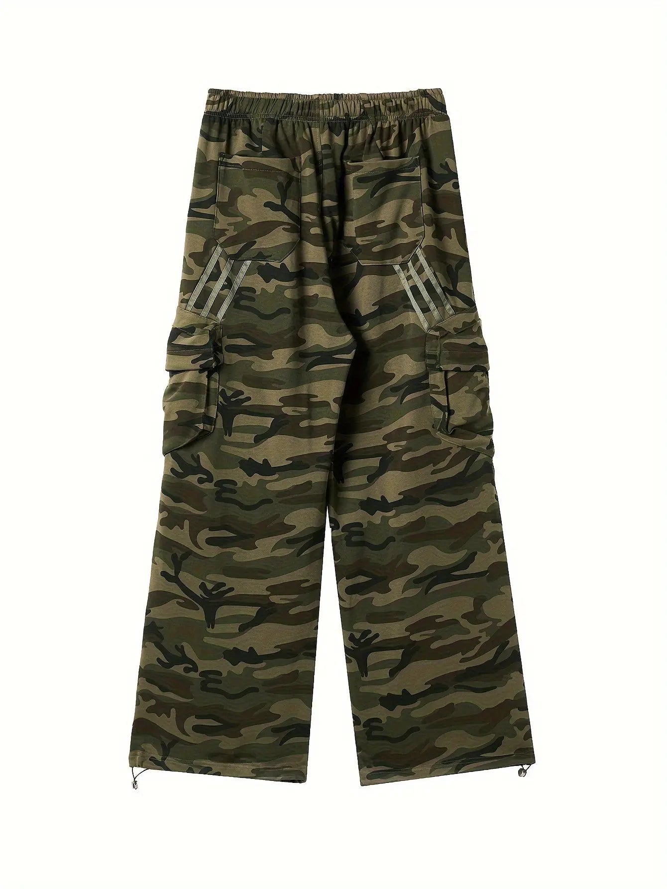 JHYQ Men's Camouflage Striped Sports Pants, Loose Fit Straight Leg, Casual Wide Leg, Regular Length, Cotton Knit, Street Style, Elastic Fabric, Drawstring, Spring/Autumn Season, Adult Casual Outwear Hominus Denim