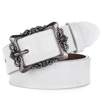 BOKADIAO Hot Women's Genuine Leather Belt Punk Luxury Brand Designer Belts for Women High Quality Casual Female Jeans Belt Brown Hominus Denim
