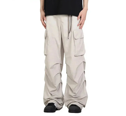 Beige Pocket Pleated Cargo Wide Leg Pant Hominus Denim