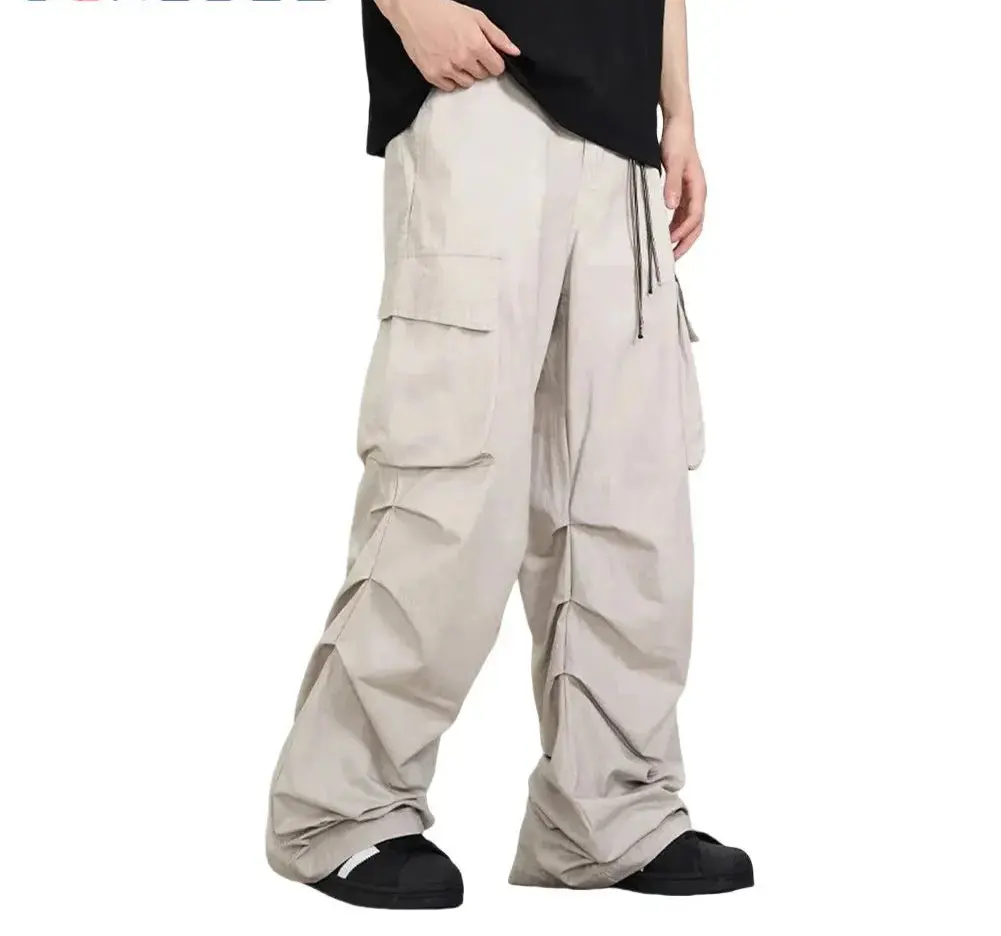 Beige Pocket Pleated Cargo Wide Leg Pant Hominus Denim