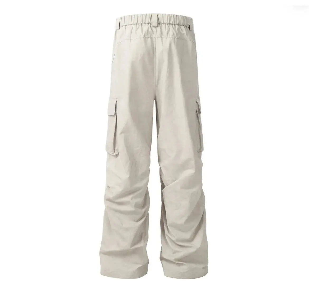 Beige Pocket Pleated Cargo Wide Leg Pant Hominus Denim