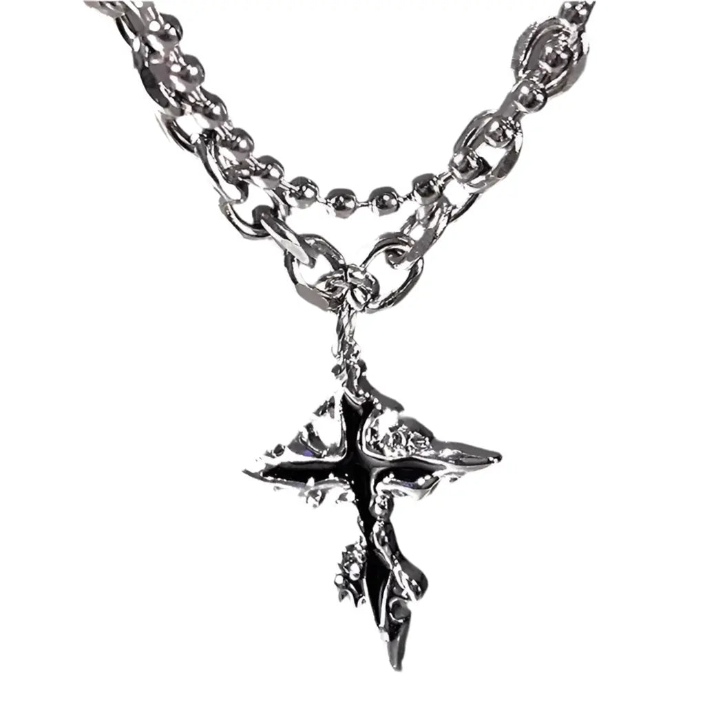 Black Cross Double Layer Splicing Chain Necklace Hominus Denim