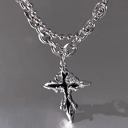 Black Cross Double Layer Splicing Chain Necklace