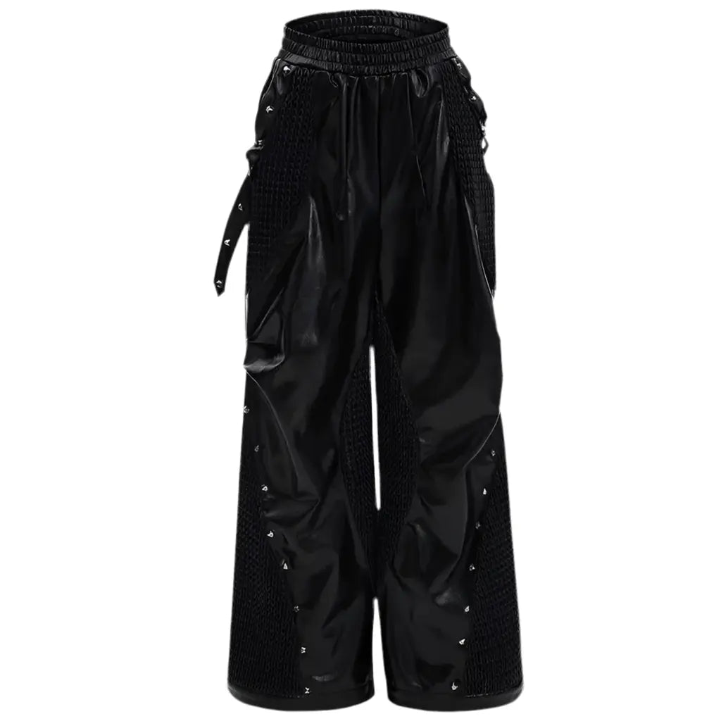 Black Deconstructed Metal Rivet Leather Pant Hominus Denim