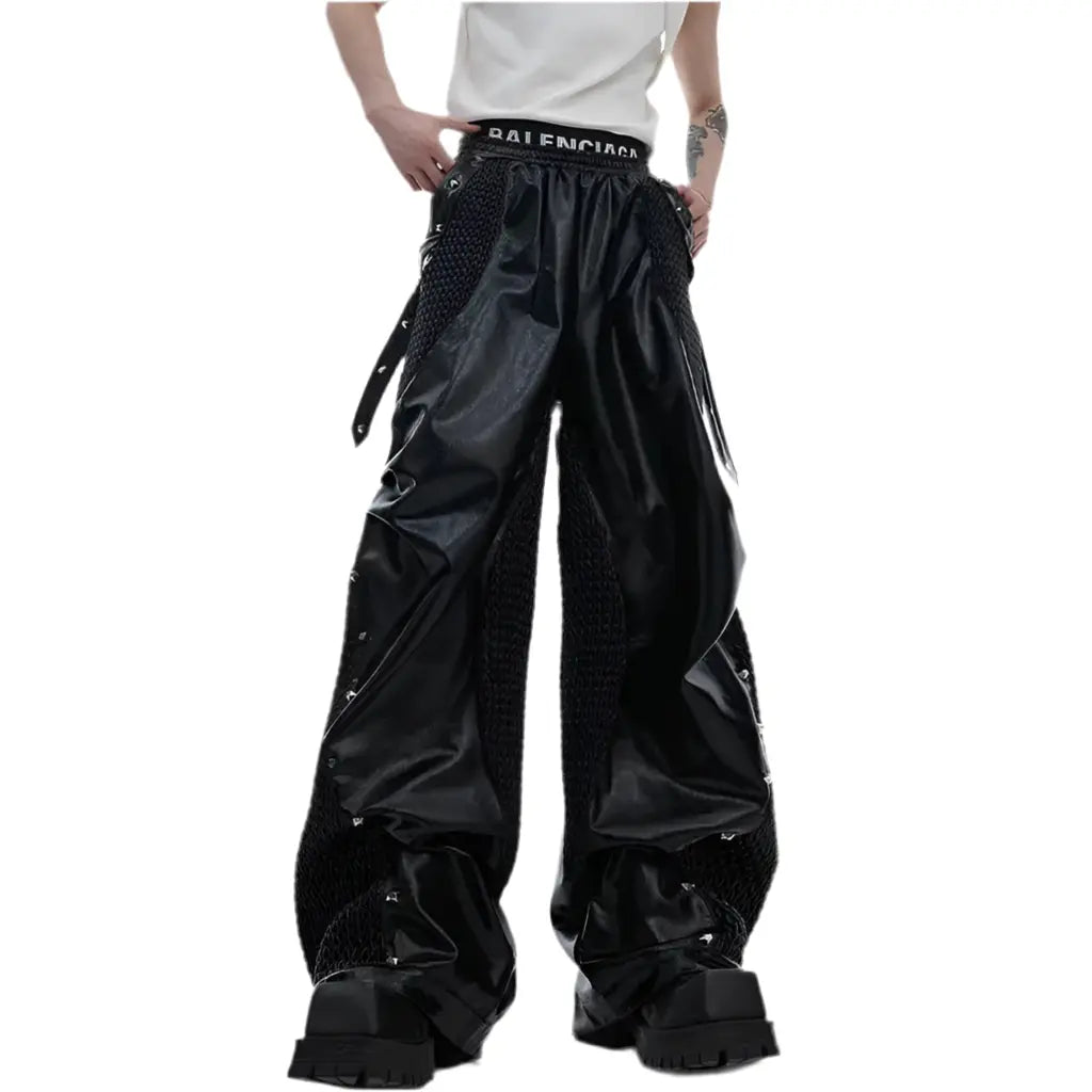 Black Deconstructed Metal Rivet Leather Pant Hominus Denim