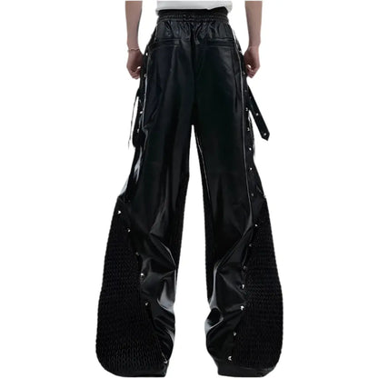 Black Deconstructed Metal Rivet Leather Pant Hominus Denim