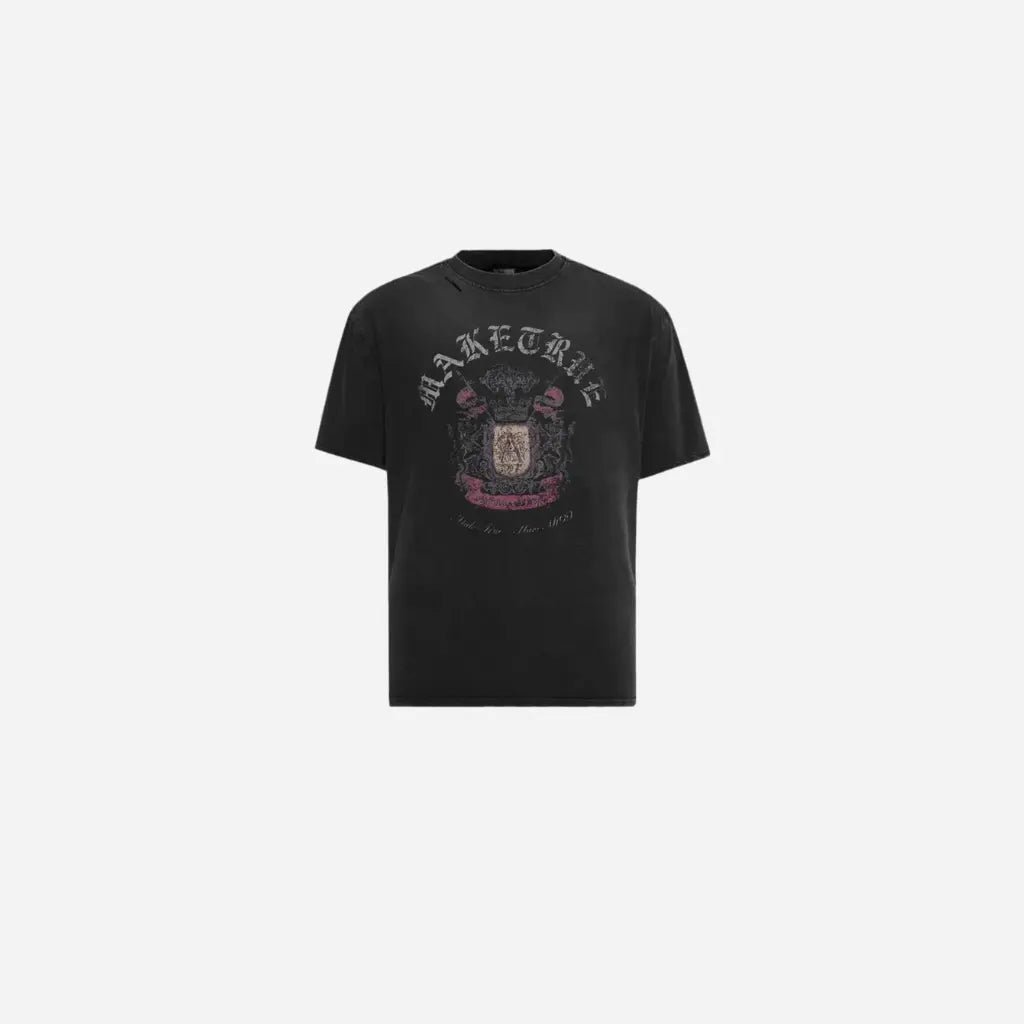 Black Distressed Gothic Design Printed Tee Hominus Denim