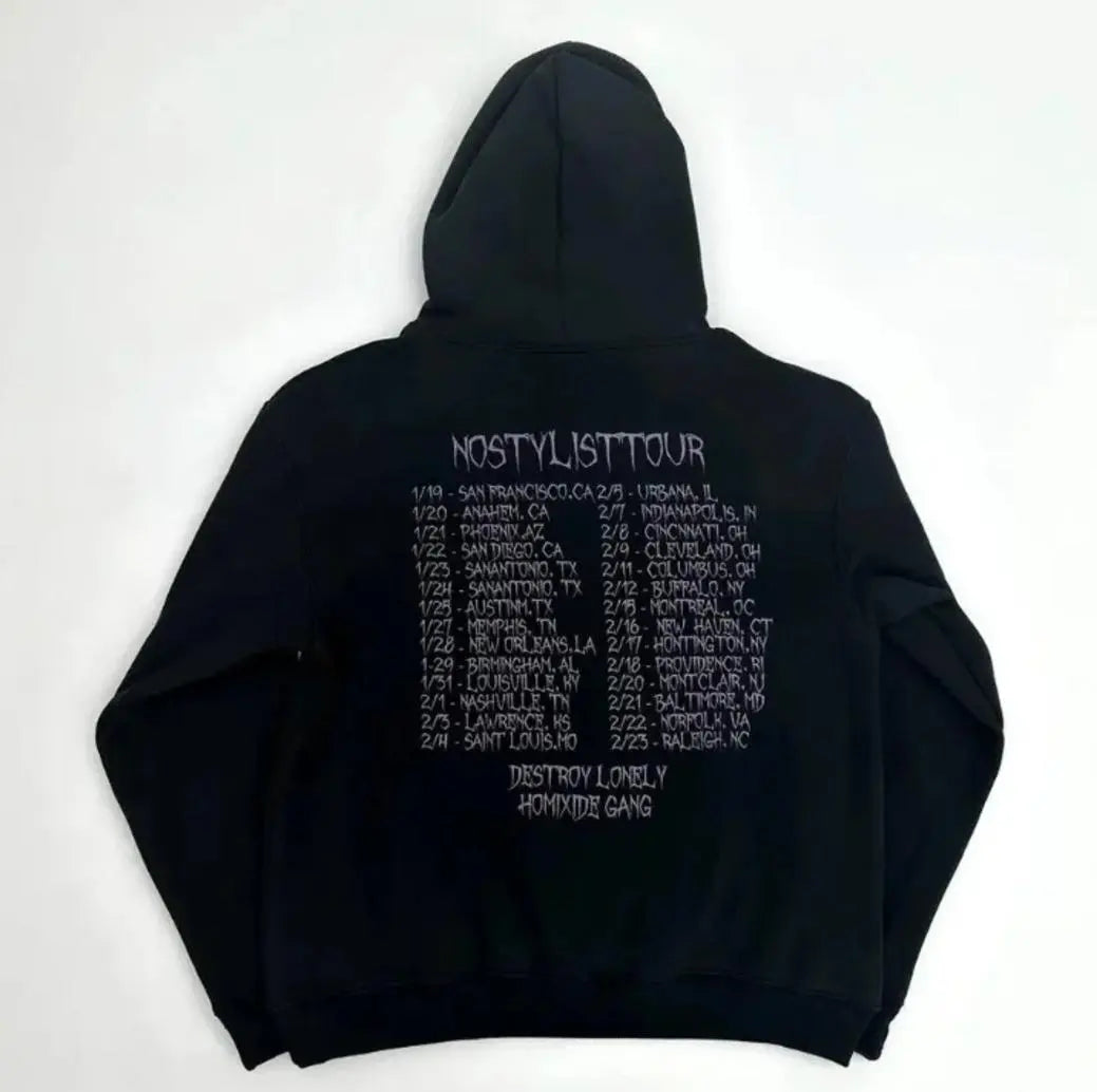 Black Gothic Print Design Hoodie Hominus Denim