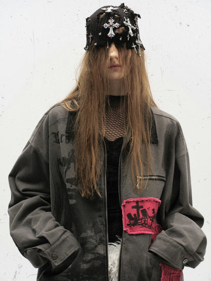 Black Gothic Ripped Workwear Jacket Hominus Denim