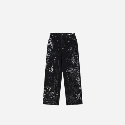 Black Grunge Graffiti Baggy Jean Hominus Denim