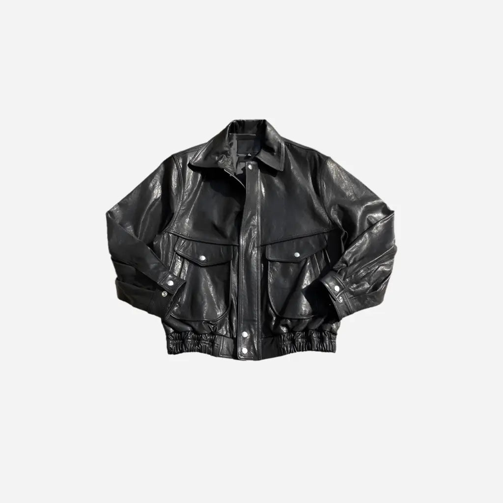 Black Oversized Vintage Double Zipper Leather Jacket Hominus Denim