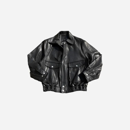 Black Oversized Vintage Double Zipper Leather Jacket Hominus Denim