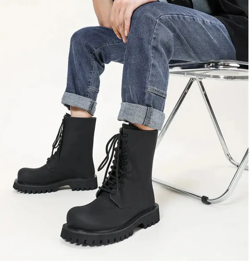 Black Round Toe High Boots Shoes Hominus Denim