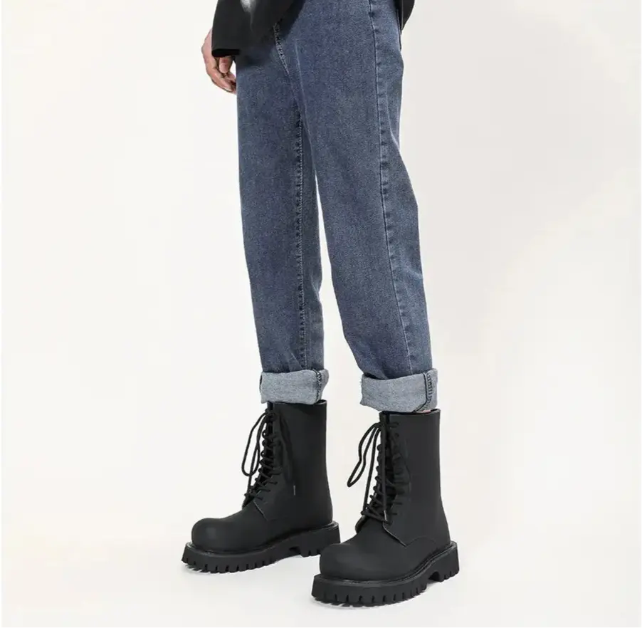 Black Round Toe High Boots Shoes Hominus Denim