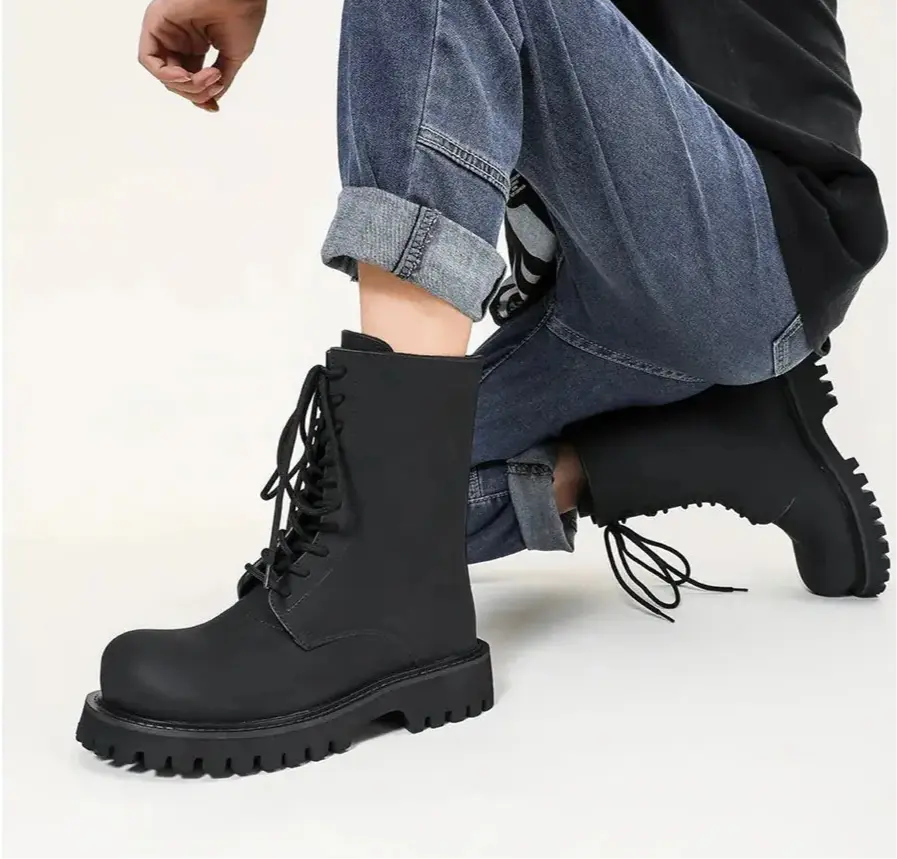 Black Round Toe High Boots Shoes Hominus Denim