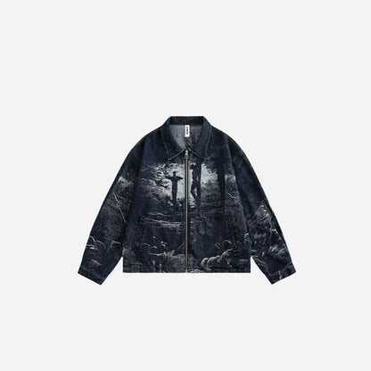 Black Vintage Gothic Printed Workwear Jacket Hominus Denim