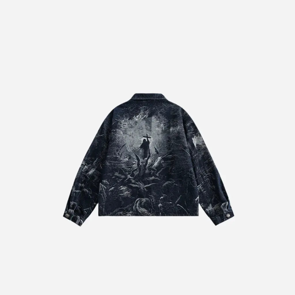 Black Vintage Gothic Printed Workwear Jacket Hominus Denim