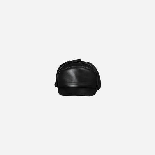 Black Vintage Leather Chapka Cap Hominus Denim