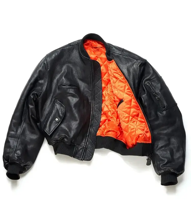 Black Vintage Warm Leather Bomber Jacket Hominus Denim