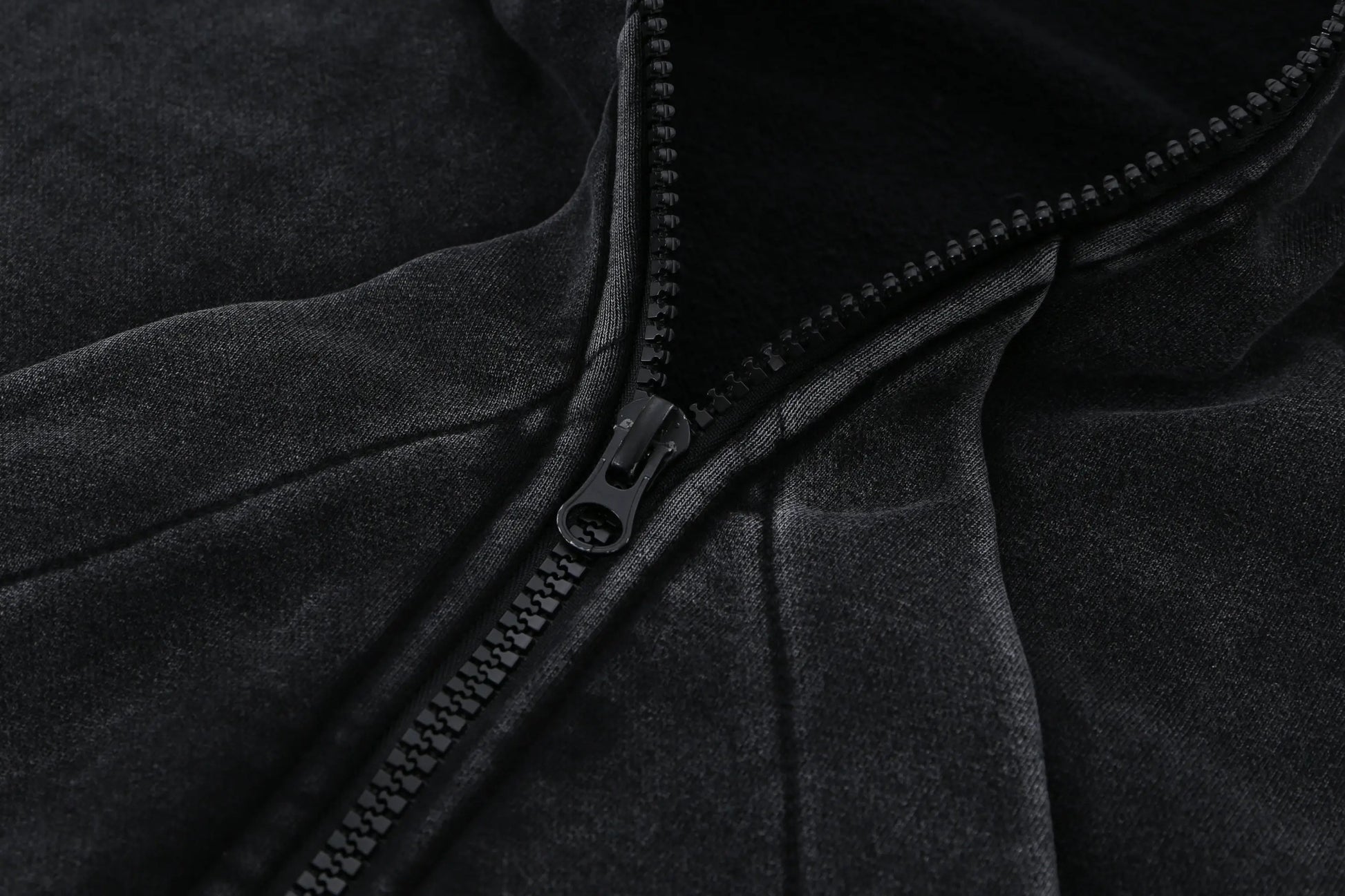 Black Vintage Washed Spliced Zip Hoodie Hominus Denim