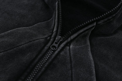 Black Vintage Washed Spliced Zip Hoodie Hominus Denim