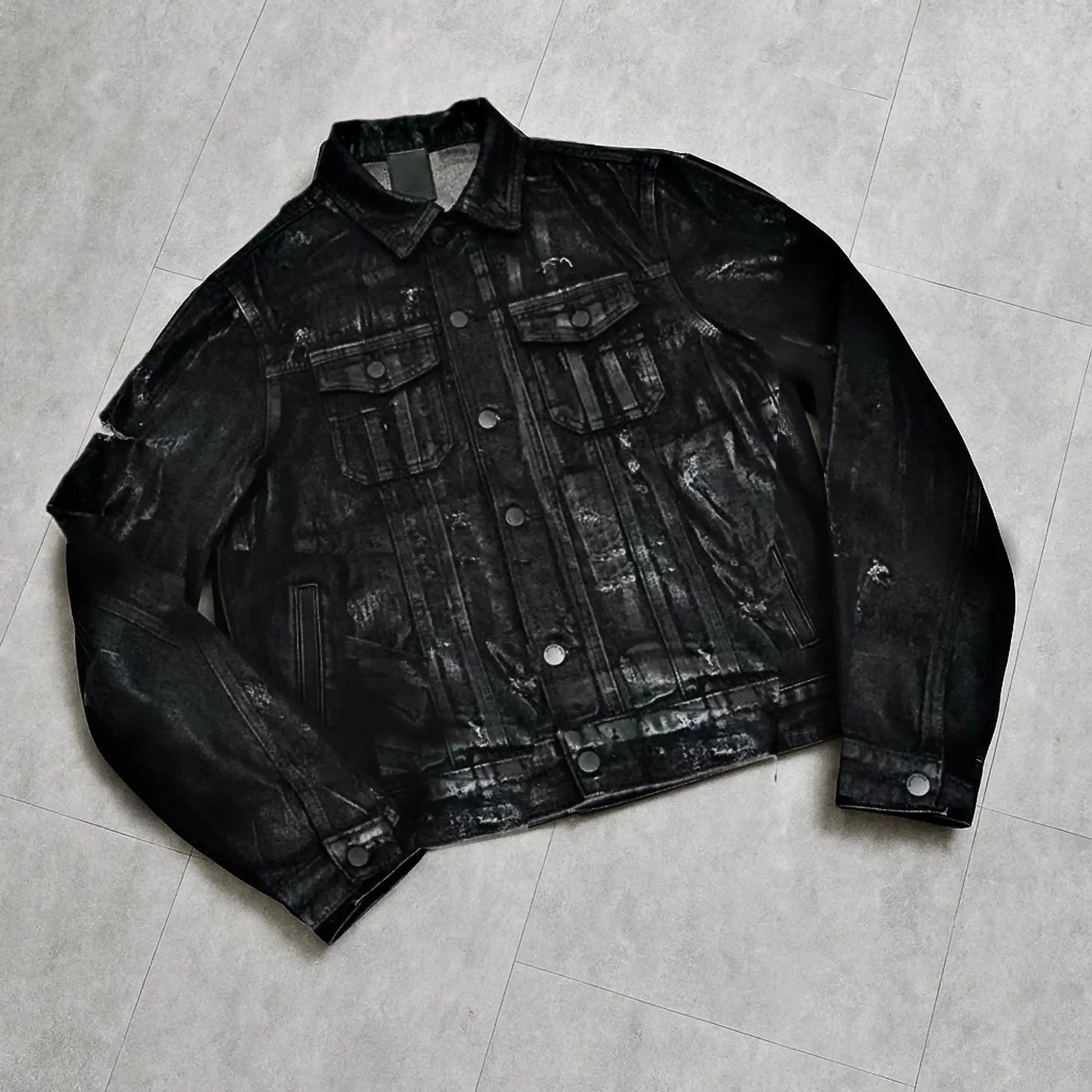 Black Vintage Wax Ripped Denim Jacket Hominus Denim