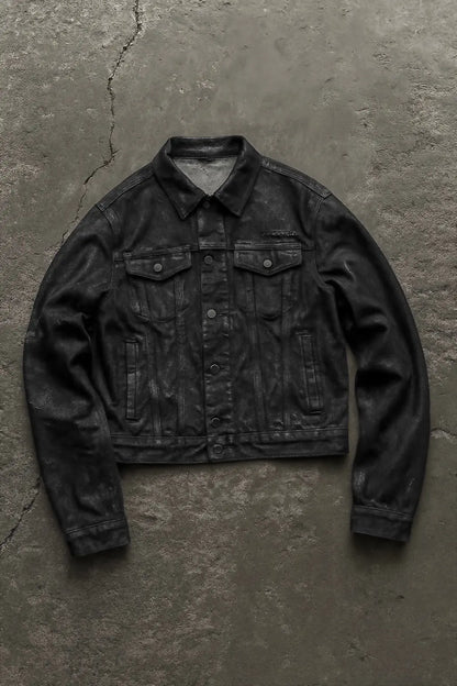 Black Vintage Wax Ripped Denim Jacket Hominus Denim