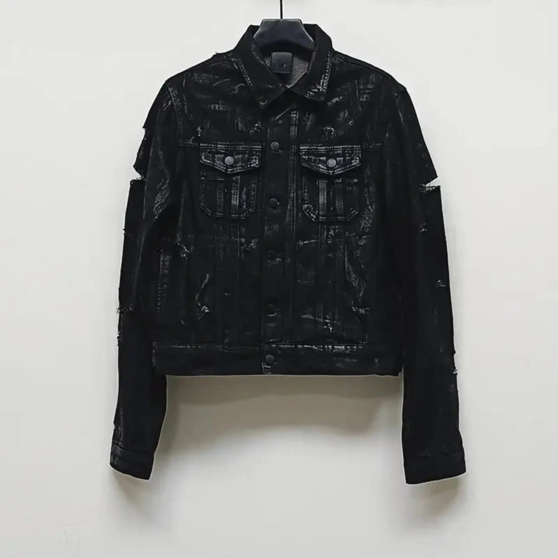 Black Vintage Wax Ripped Denim Jacket Hominus Denim