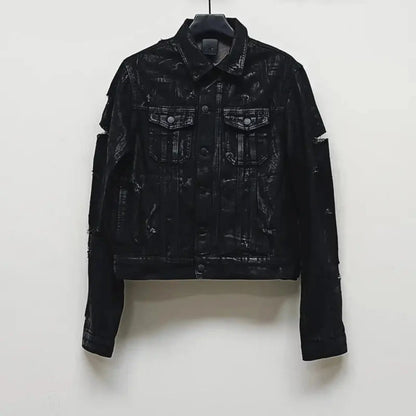 Black Vintage Wax Ripped Denim Jacket Hominus Denim