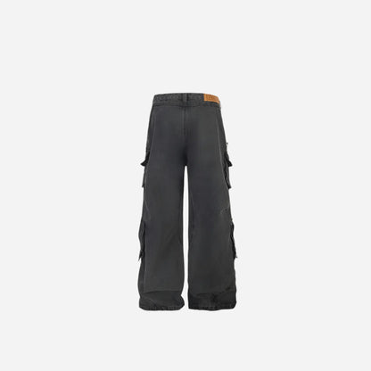 Black Washed Baggy Multi Pockets Cargo Jean Hominus Denim