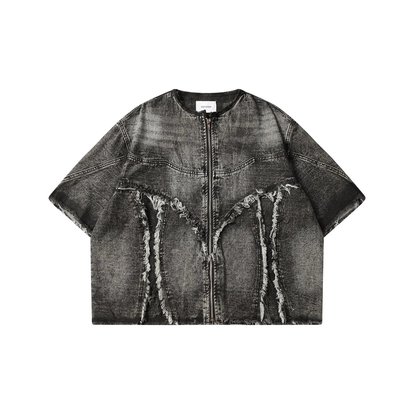 Black Washed Distressed Short Sleeves Jacket Hominus Denim