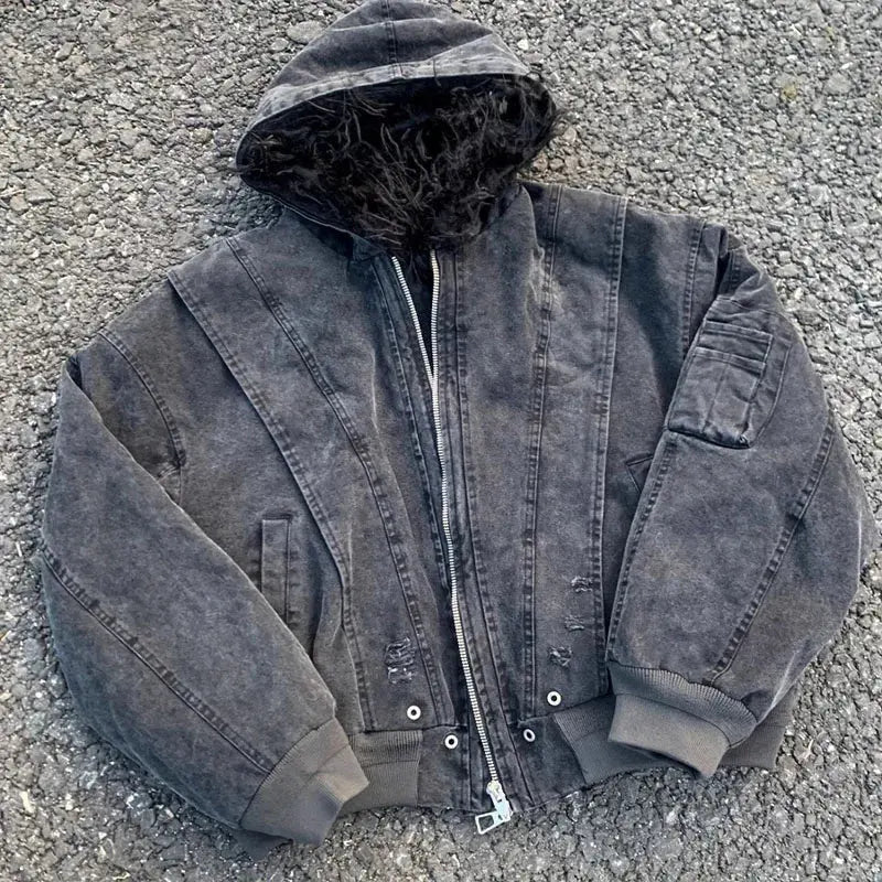 Black Washed Hooded Jacket