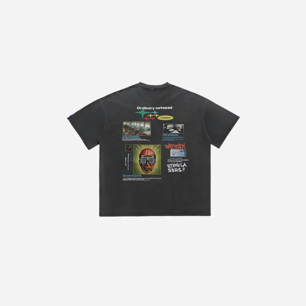 Black Washed Y2K Graphic Printed Tee Hominus Denim