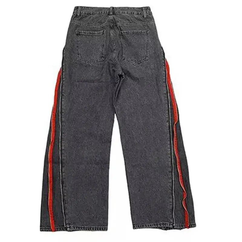 Black and Red Double Zip Wide Leg Men Baggy Pant