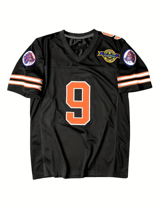 Breathable American Football Jersey, Mens Vintage Patchwork Round Neck Football Shirt For Training Competition Hominus Denim