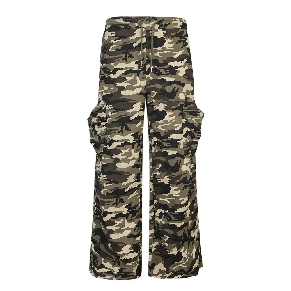 Camouflage Cargo Wide Leg Pants Mens High Street Elastic Waist Loose Baggy Trousers Men Hominus Denim