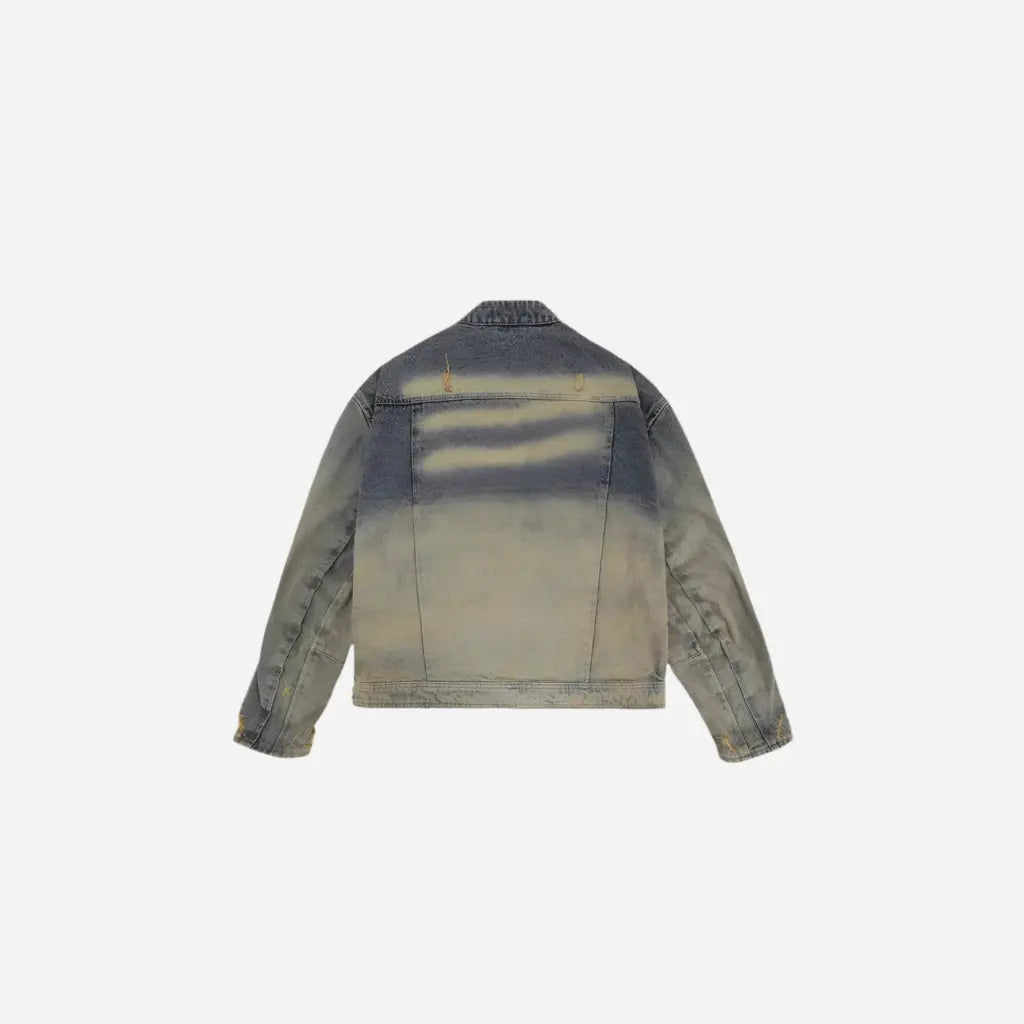 Collarless Ripped Washed Denim Jacket Hominus Denim