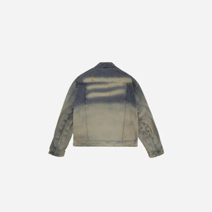 Collarless Ripped Washed Denim Jacket Hominus Denim