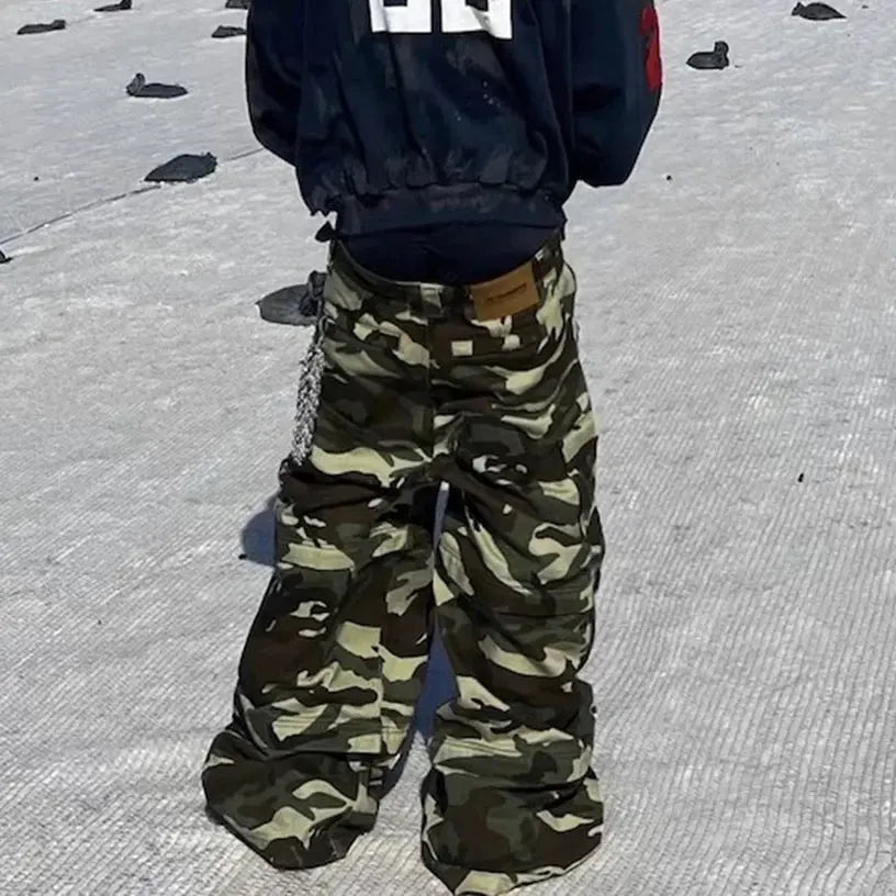 Color Match Multi-pockets Camouflage Cargo Pants for Men and Women Streetwear Patchwork Baggy Overalls Wide Leg Loose Trousers Hominus Denim